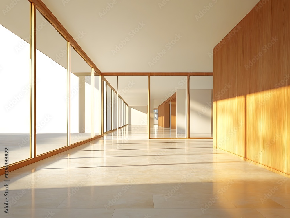 Obraz premium A spacious, modern interior showcasing natural light and minimalist design elements.
