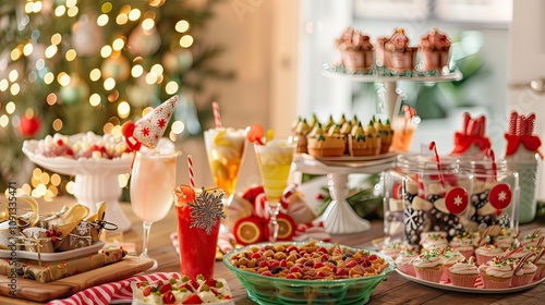 Wallpaper Mural A festive Christmas party table with food, drinks, and colorful decorations. Torontodigital.ca