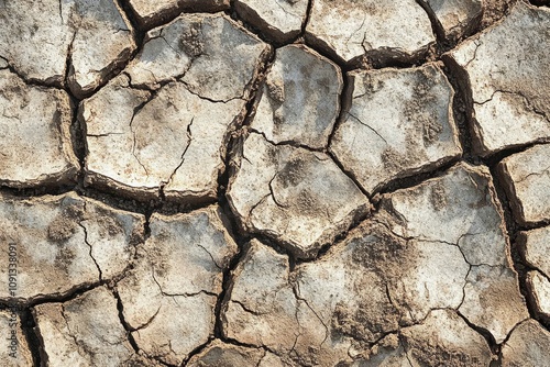 Dry Cracked Earth Texture - Dry, cracked soil texture, depicting drought, aridity, desertification, fragility, and environmental concerns.