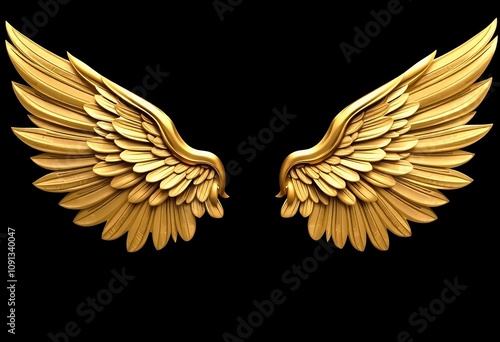 Golden Angel Wings Luxury Freedom Power Symbol Design Ornament Religious Mytholo photo