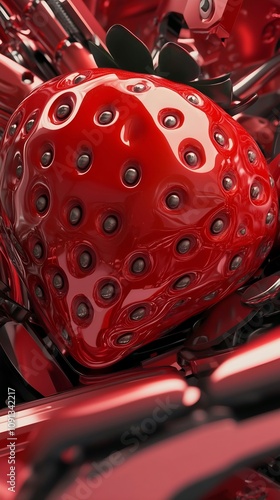 Robotic Assembly with Glossy Red Strawberry photo