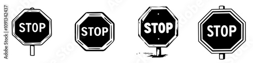 A flat icon featuring a red stop sign with text, suitable for apps and websites.