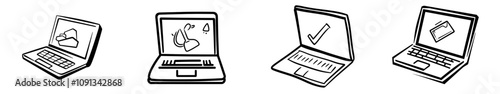 Flat icon of a laptop or notebook computer for apps and websites.