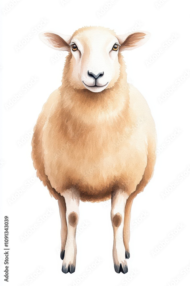 Fototapeta premium A realistic illustration of a fluffy sheep, standing proudly, showcasing its woolly coat.