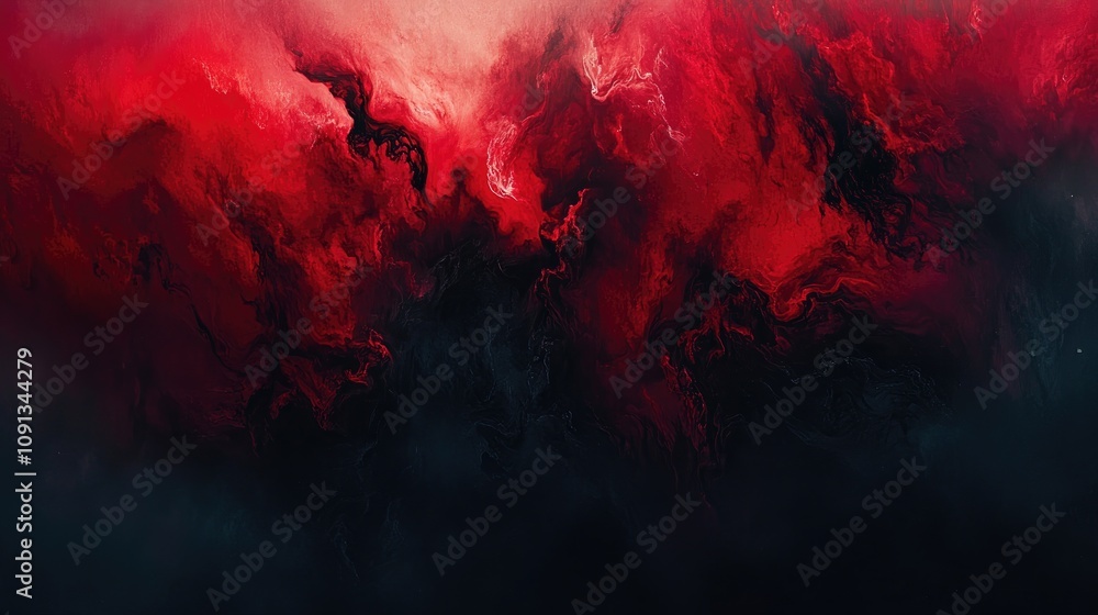 Fototapeta premium Swirling crimson smoke creates a dramatic abstract composition with intense color contrast against a dark backdrop, evoking mystery and depth.