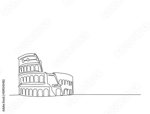 Continuous line art of Colosseum amphitheater landmark - Rome. Single line drawing with active stroke.