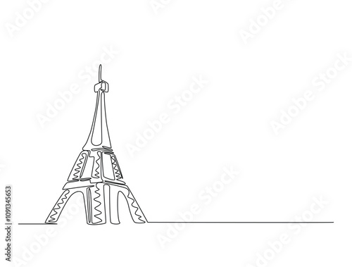 Continuous line drawing art of Paris Eiffel Tower. Single line draw with active stroke.
