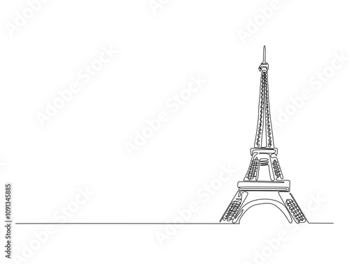 Continuous line drawing art of Paris Eiffel Tower. Single line draw with active stroke.