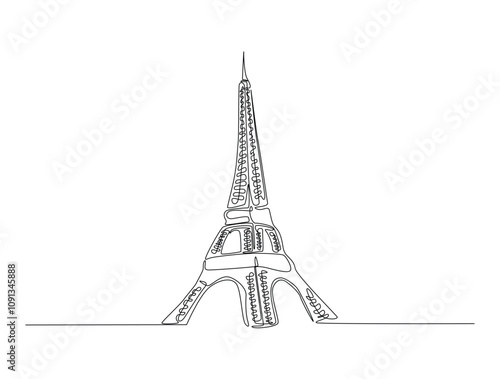 Continuous line drawing art of Paris Eiffel Tower. Single line draw with active stroke.