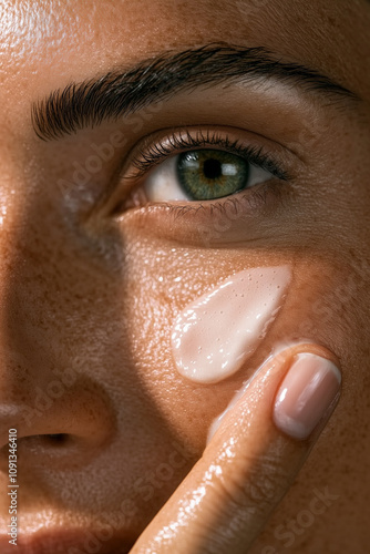 Close-Up of Woman Applying Cream to Skin with Fingers
