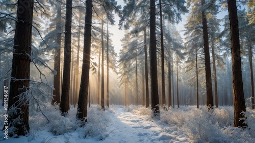A Beautiful Natural Forest with Snow