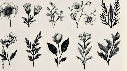 Set of Hand Drawn Flower Elements Video