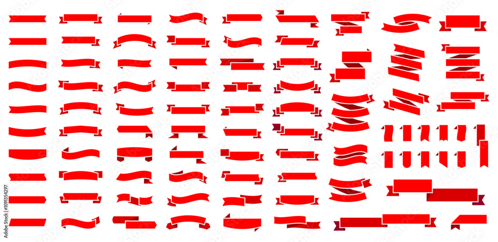 Obraz premium Red ribbon big vector set. Ribbons banner collection. Isolated on a white background. A decorative element for project design, presentation, etc.