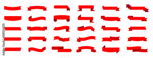 Red ribbon big vector set. Ribbons banner collection. Isolated on a white background. A decorative element for project design, presentation, etc.