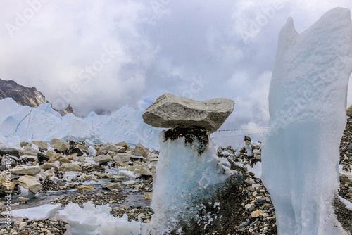 Everest Base Camp trek mountains beautiful landscape. View of Gokyo Ri and Gokyo lakes, Cholatse summit and other snow peaks of Himalayas range photo