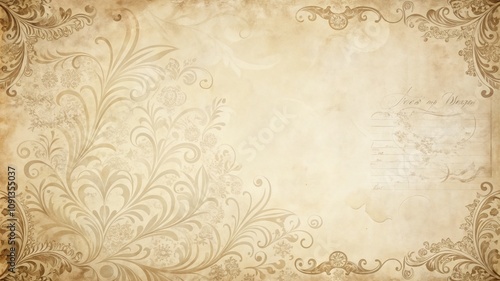 Vintage letter paper with ornate floral patterns and aged texture