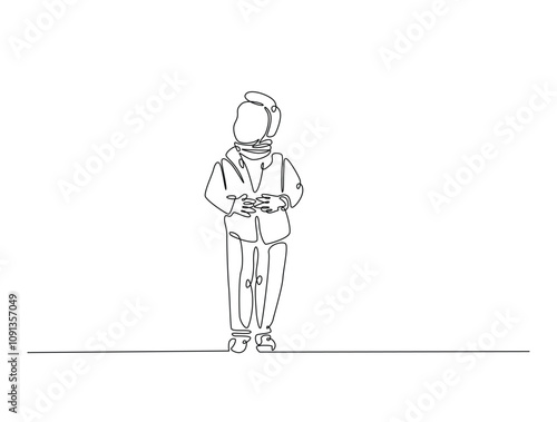 Wallpaper Mural Continuous line drawing art of young boy wear jacket in winter season. winter fashion for kids concept. Torontodigital.ca