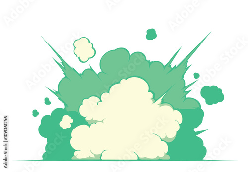 cartoon image of a green and white explosion playful design