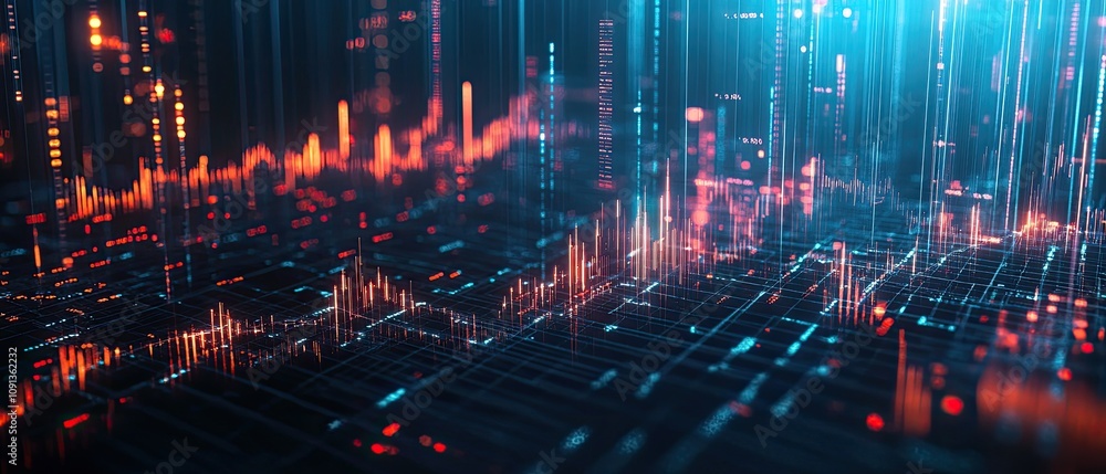 Abstract digital data flow visualization with glowing lines and grid. Abstract digital data flow visualization with glowing lines and grid.