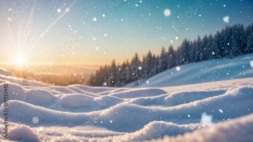 Wallpaper Mural Soft sunlight illuminates a snowy field with delicate snowflakes falling, creating a serene and magical winter scene. Torontodigital.ca