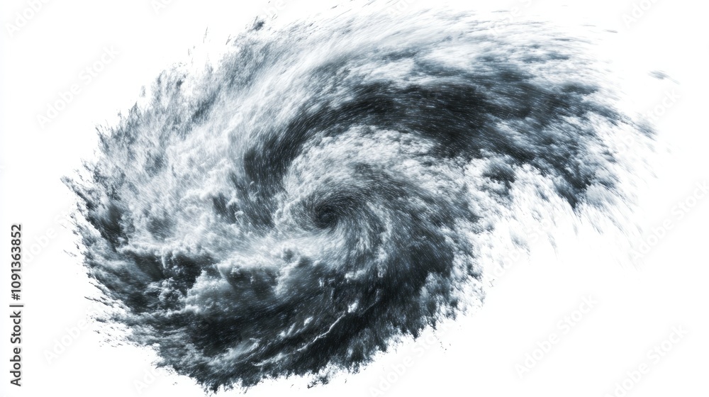 Fototapeta premium Dynamic Swirling Water Form Representing an Isolated Hurricane or Tornado on a Clean White Background