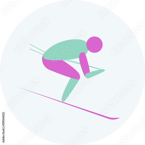 Alpine skiing competition icon. Colorful sport sign. 