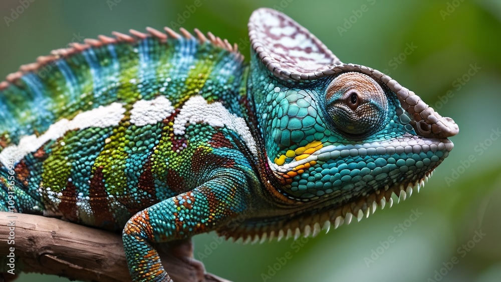 Fototapeta premium Close-Up Chameleon Mid-Color Change, Showcasing Incredible Camouflage Ability