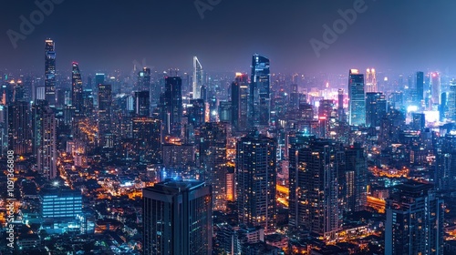 Wallpaper Mural Night cityscape panorama with illuminated skyscrapers and city lights. Torontodigital.ca