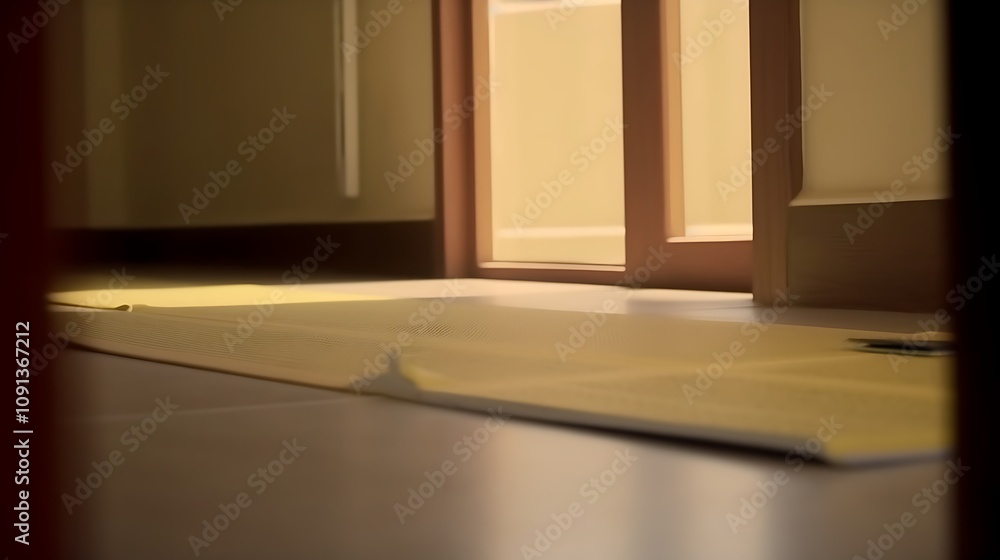 Fototapeta premium Sunlit Room Interior With Book And Door