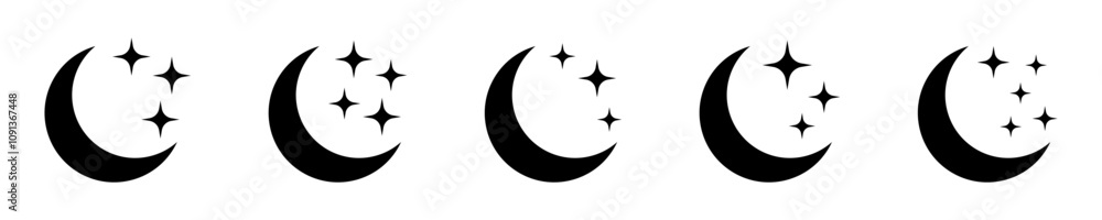 Fototapeta premium Crescent moon with stars icon on white background. Night icon. Crescent moon icon. Minimalist style.
