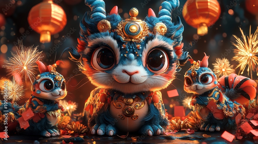 Adorable Festive Creatures with Lanterns and Fireworks
Adorable Festive Creatures with Lanterns and Fireworks