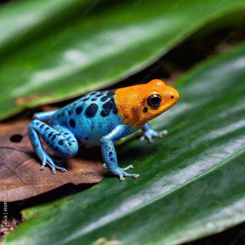 Obraz premium Extreme macro of a poison dart frog's skin, showcasing its vivid colors and textures.