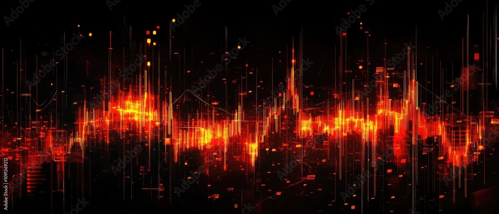 Obraz premium Abstract fiery orange digital wave data visualization.