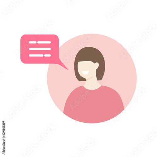 Woman talking with speech bubble. Communication, comment, conversation, dialog concepts. Flat character vector design isolated illustration. 