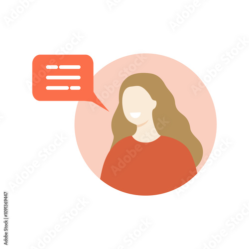 Woman talking with speech bubble. Communication, comment, conversation, dialog concepts. Flat character vector design isolated illustration. 