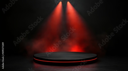 3d rendered empty minimalistic podium stage with red spotlight in the center