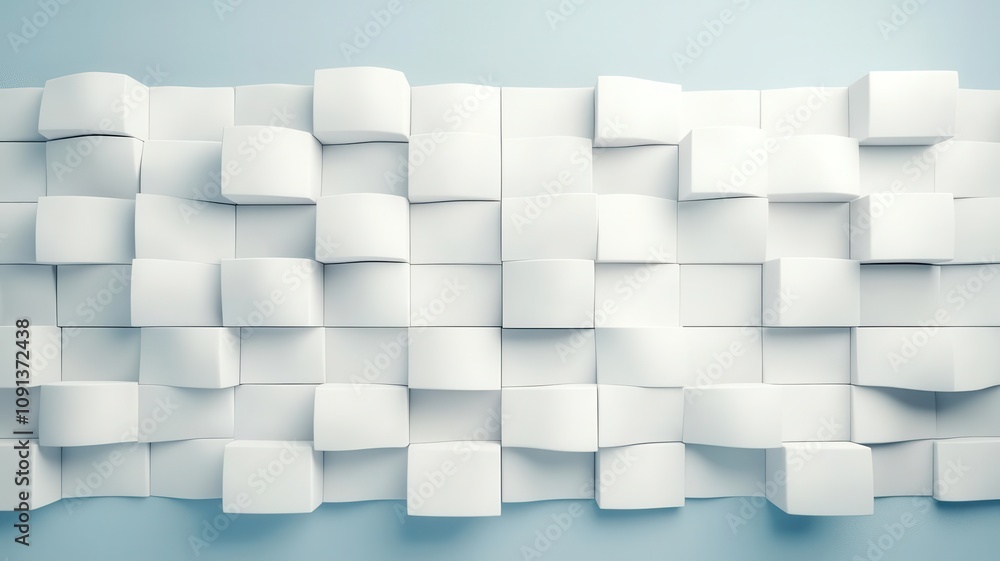 Obraz premium A modern, abstract background featuring a variety of textured, overlapping white squares on a light blue surface.