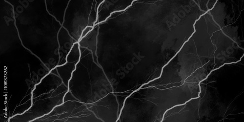 Dark cloud at sky with light thunder bolt. Marble texture pattern background, wall grunge texture. Fork lightning striking down during summer storm. Heavy storm bringing thunder, lightnings and rain./