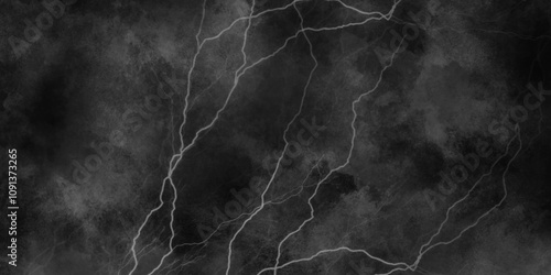 Dark cloud at sky with light thunder bolt. Marble texture pattern background, wall grunge texture. Fork lightning striking down during summer storm. Heavy storm bringing thunder, lightnings and rain./