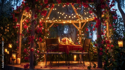 Romantic Gazebo with Heart-Shaped String Lights