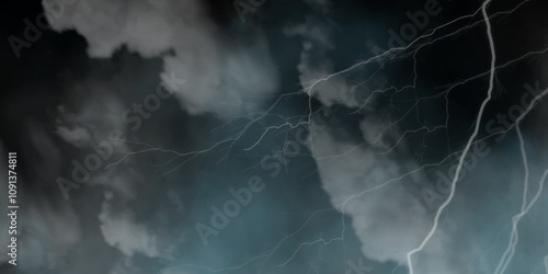 Dark cloud at sky with light thunder bolt. Marble texture pattern background, wall grunge texture. Fork lightning striking down during summer storm. Heavy storm bringing thunder, lightnings and rain./