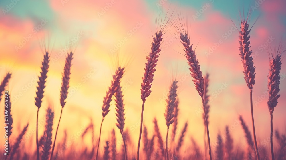 A serene sunset illuminating golden wheat stalks in a tranquil field. A serene sunset illuminating golden wheat stalks in a tranquil field.