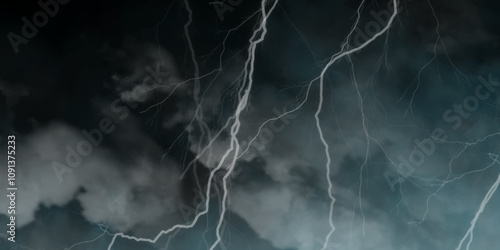 Dark cloud at sky with light thunder bolt. Marble texture pattern background, wall grunge texture. Fork lightning striking down during summer storm. Heavy storm bringing thunder, lightnings and rain./