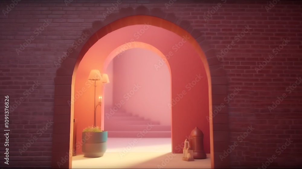 Fototapeta premium Archway Entrance to a Serene Pink Room