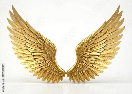 Golden angel 3D wings with white background. Generative AI
