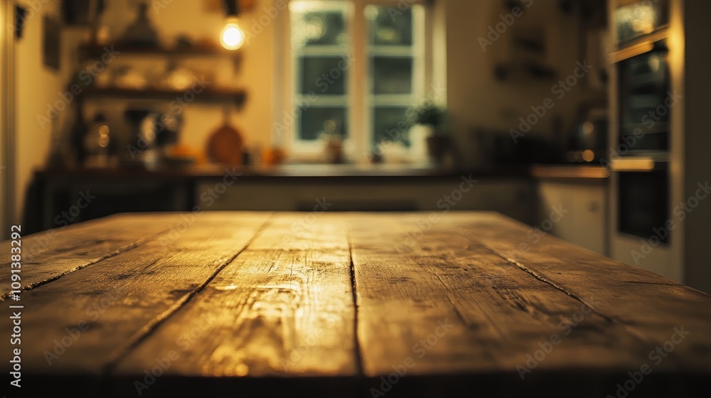 Close-up of a rustic wooden tabletop with a softly blurred kitchen backdrop, showcasing warm lighting and inviting ambiance. Close-up of a rustic wooden tabletop with a softly blurred kitchen backdrop, showcasing warm lighting and inviting ambiance.