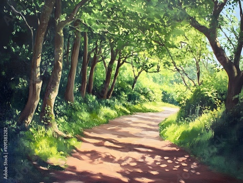 Early summer in the woodlands of Brayford in North Devon, UK. A beautiful shady walk photo