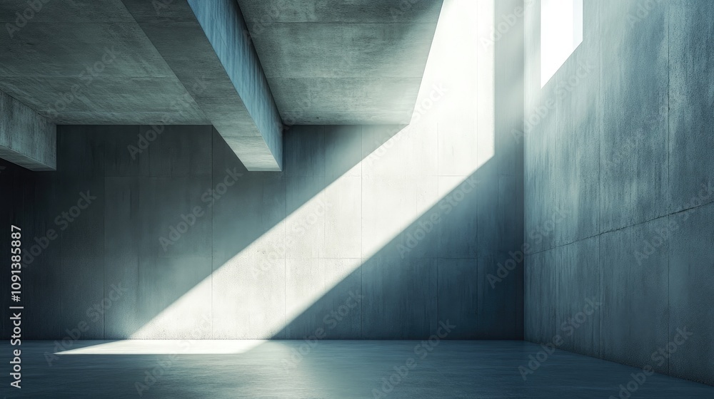 Obraz premium Illuminated Concrete Space with Dramatic Light Beam Streaming Through Window