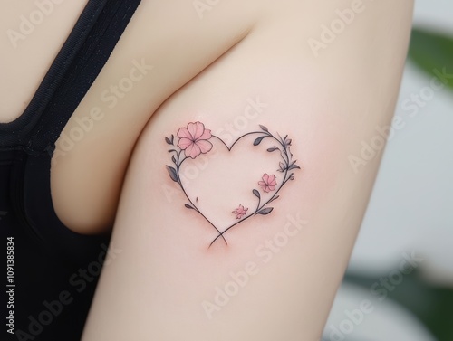 Wallpaper Mural A delicate tattoo featuring a heart surrounded by floral elements, elegantly inked on the upper arm. Torontodigital.ca