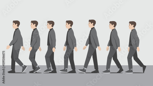 a sequence motion series of man walking in an animated line.